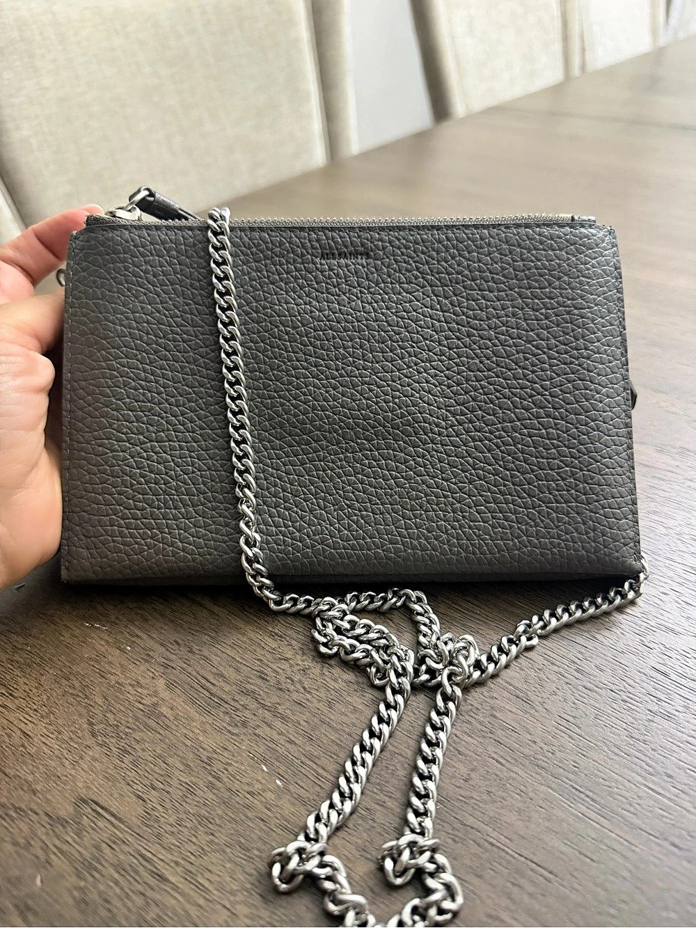 AllSaints Fetch Leather Chain Wallet Crossbody Bag Black